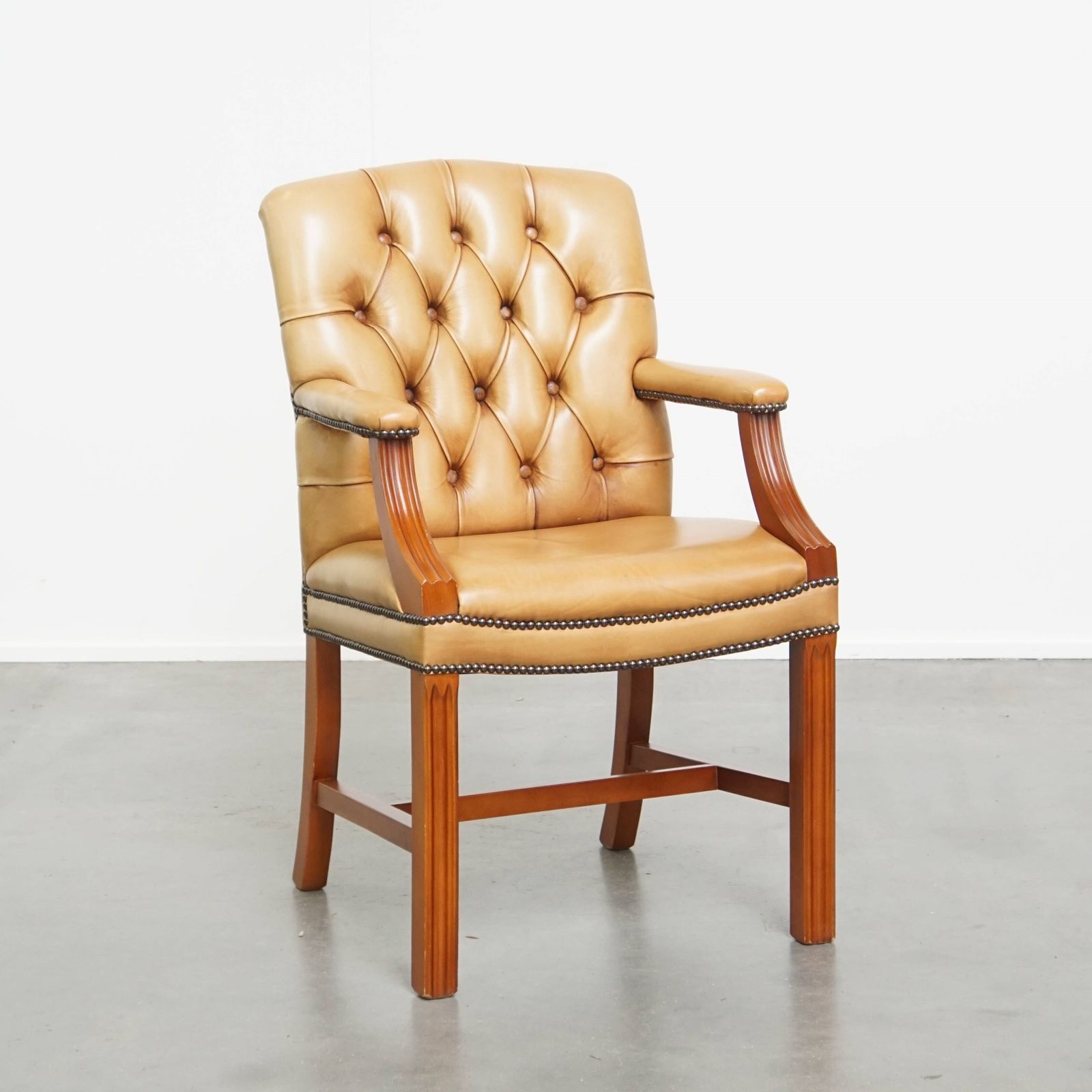 Beautiful And Luxurious Cowhide Chesterfield Dining/Side Chair In English Style In A Light Cognac Color