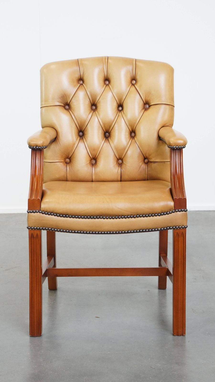 Beautiful And Luxurious Cowhide Chesterfield Dining/Side Chair In English Style In A Light Cognac Color photo furniture