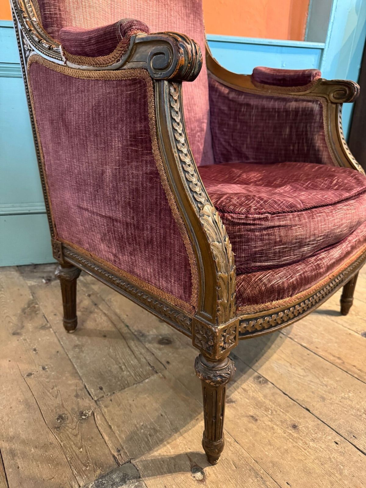 Antique French Louis XVI Revival Carved Walnut Armchair photo Furniture