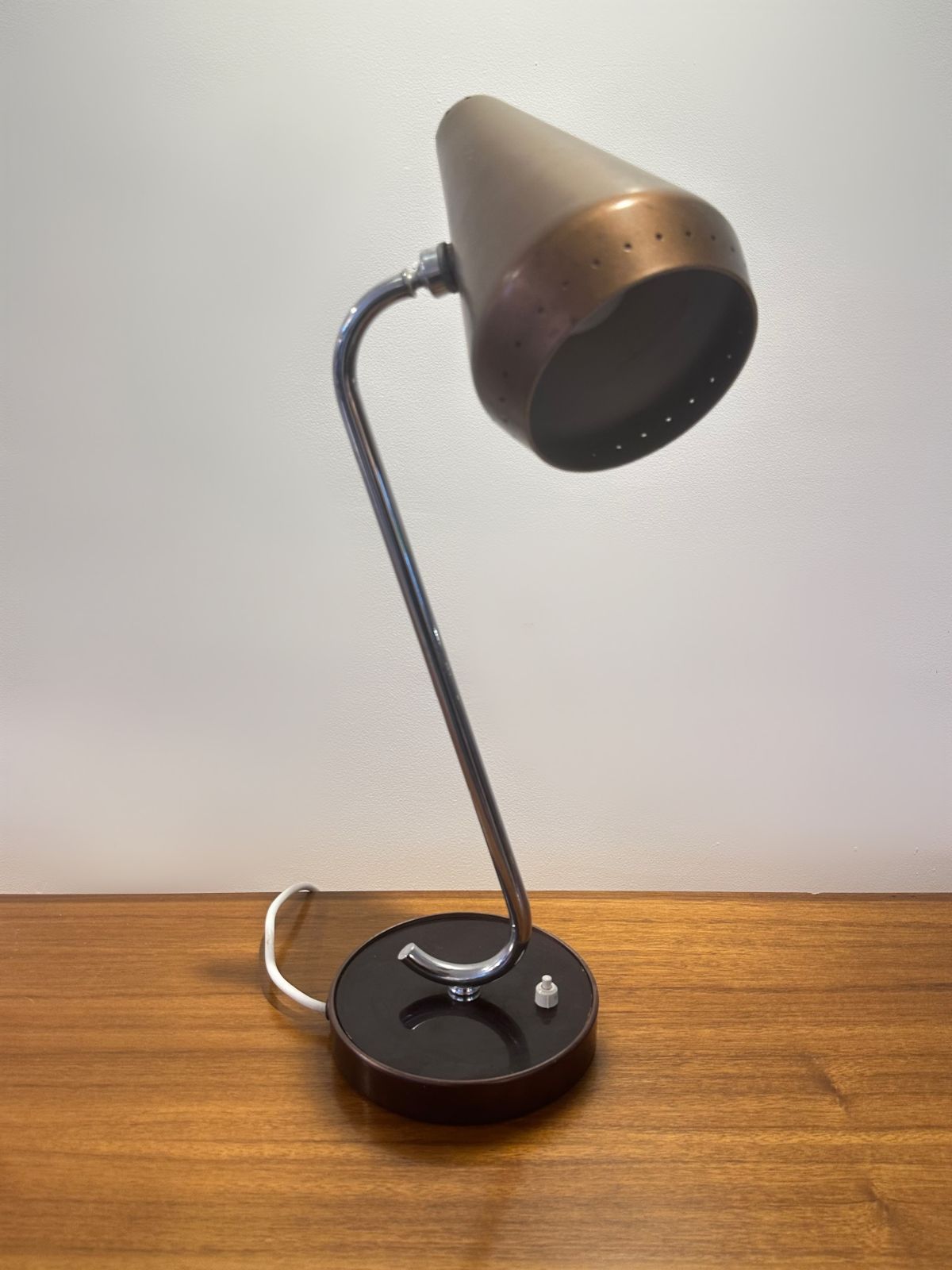 Original Mid Century Chrome And Brass Shop Fitting Lamp Courtney Pope, 1950 photo for sale