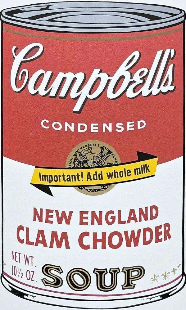 After Andy Warhol, Campbell's Soup New England, 1980s, Lithograph photo furniture