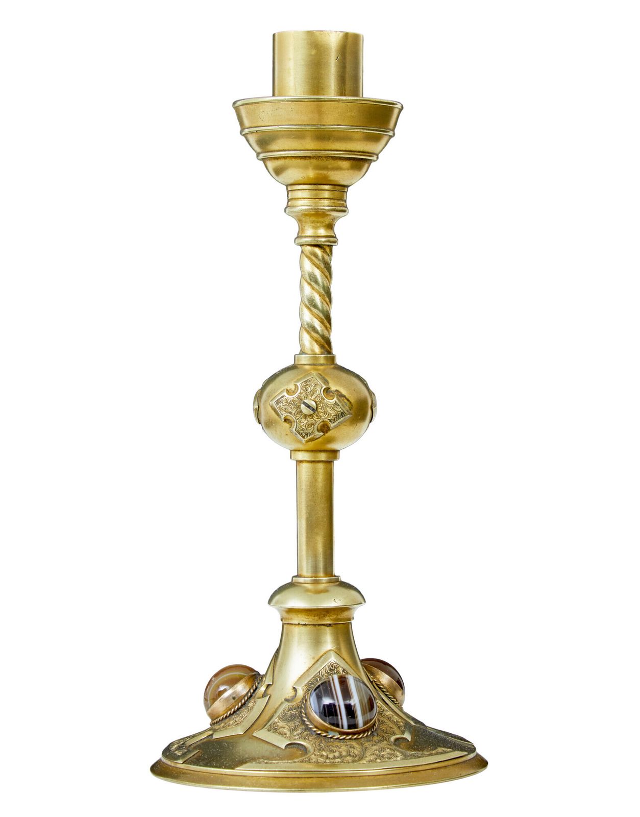 19th Century Aesthetic Movement Brass And Oynx Candlestick