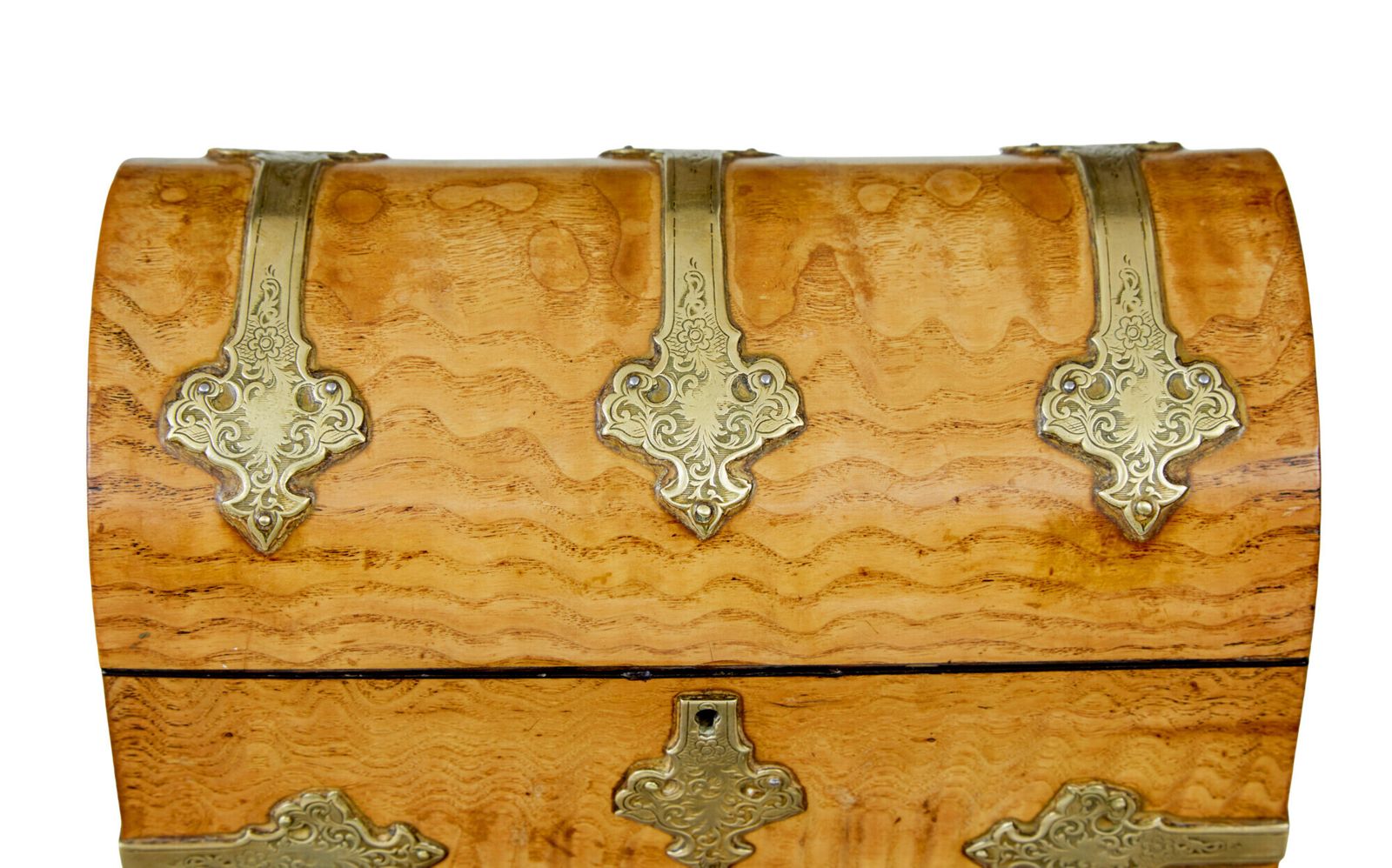 19th Century Victorian Pollard Oak And Brass Dome Top Stationary Box photo for sale