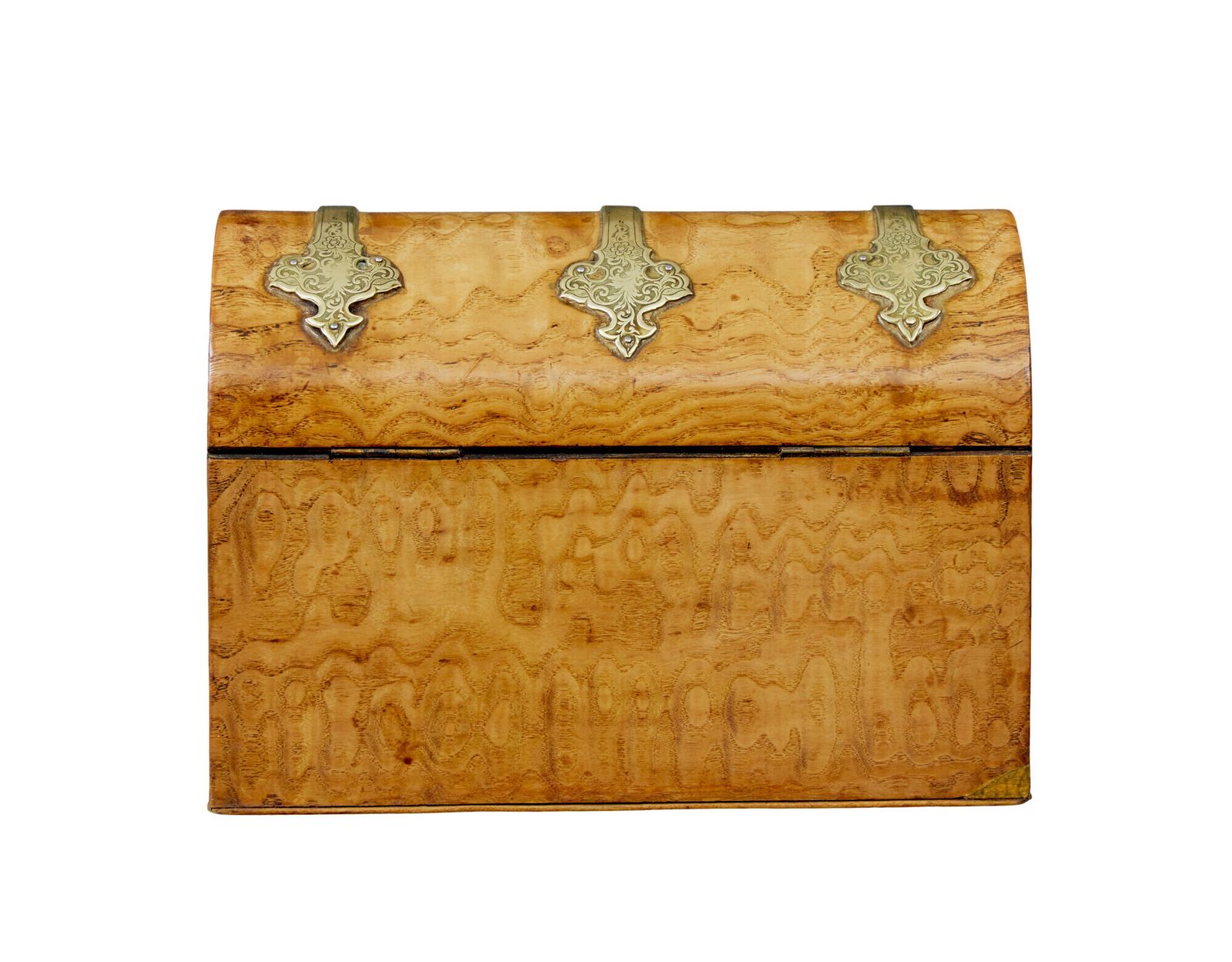 19th Century Victorian Pollard Oak And Brass Dome Top Stationary Box photo buy
