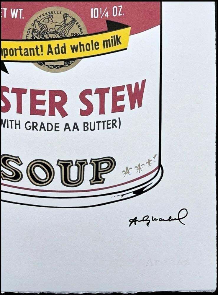 After Andy Warhol, Campbell's Soup Oyster Stew, 1980s, Lithograph photo furniture