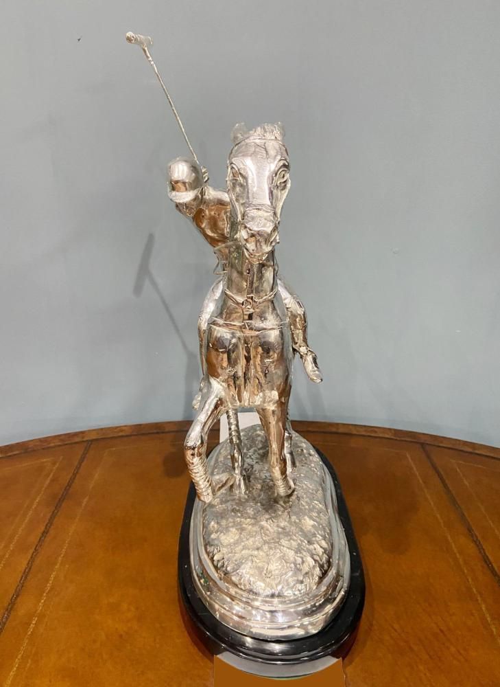 Silver Plated Polo Player Bronze Statue Horse Jockey Plate photo vinterior