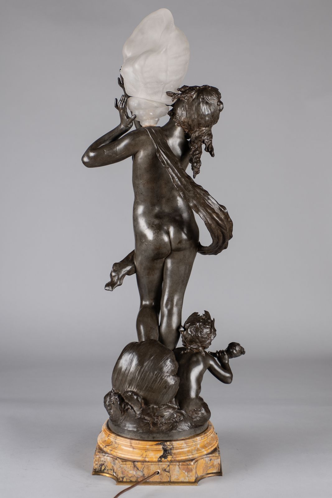 A Stunning 19th Century French Silvered Spelter Figural Lamp Sculpture, Signed Auguste Moreau photo buy