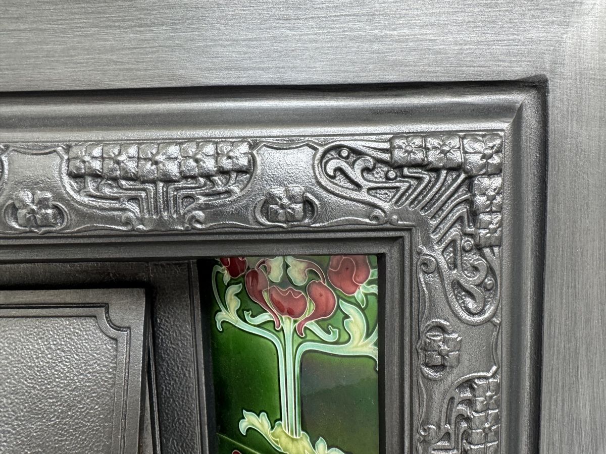 Antique Edwardian Art Nouveau Cast Iron Fireplace Grate photo 1345.0