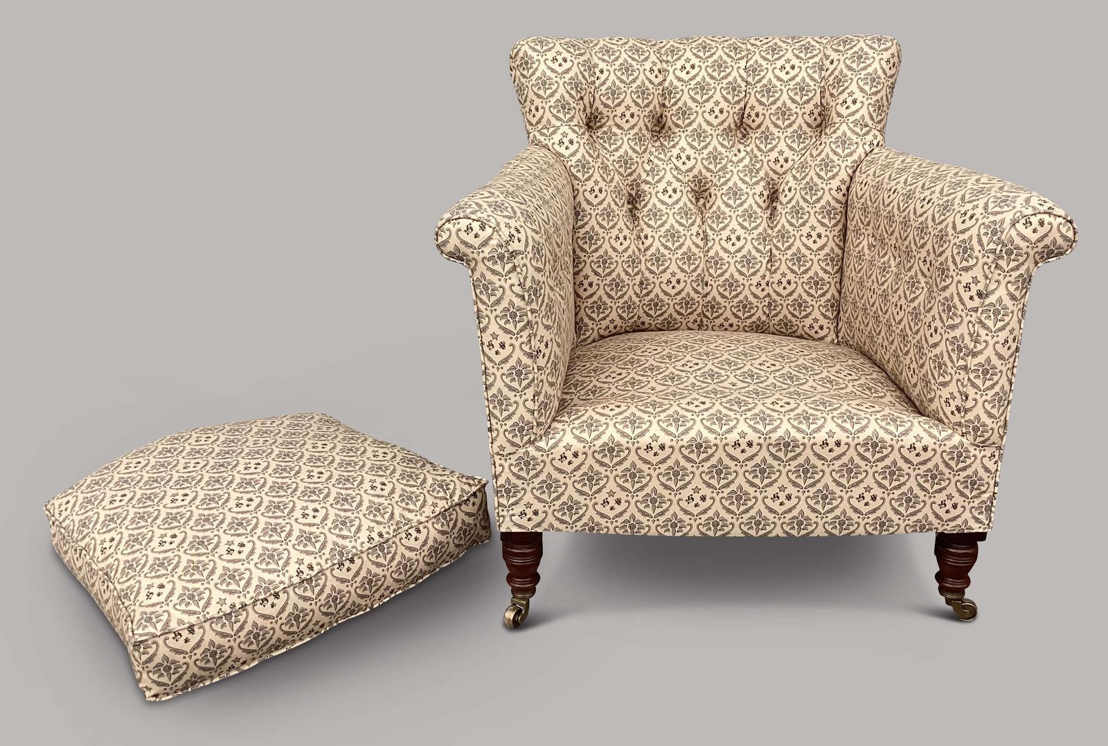 photo for sale Good C19th Howard And Sons Upholstered Woodstock Armchair