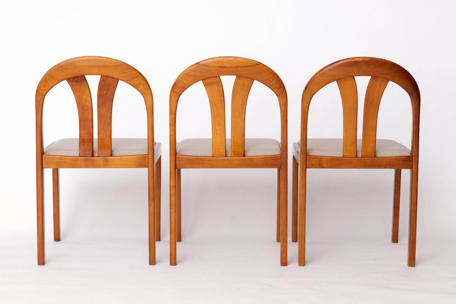Set Of 4 Vintage Dining Chairs By Lübke – Germany 1970s – Cherrywood & Gray Upholstery photo 1458.0