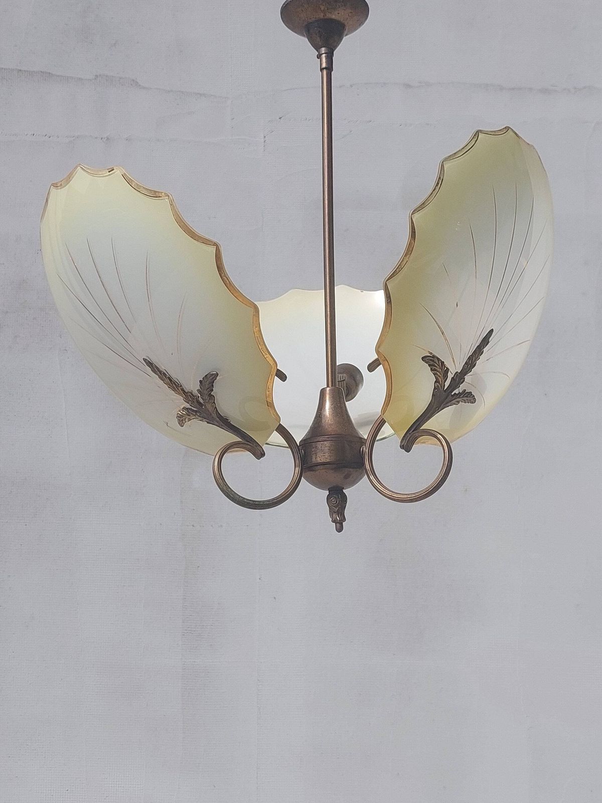 Art Deco Chandelier, Murano Glass By Salviati, Three Arms Chandelier, 1930s