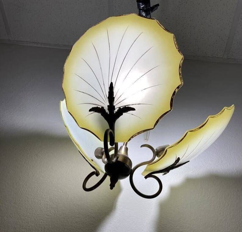 photo for sale Art Deco Chandelier, Murano Glass By Salviati, Three Arms Chandelier, 1930s