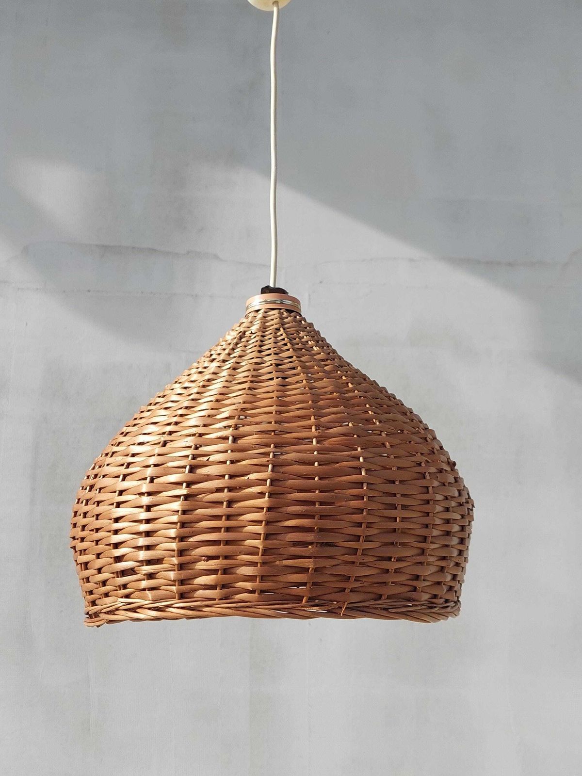 Wabi Sabi Pendant Lamp, Vintage Wicker Pendant Lamp, Mid Century Pendant Lamp / Minimalist Pendant Light, Natural Pendant Lamp, 1970s