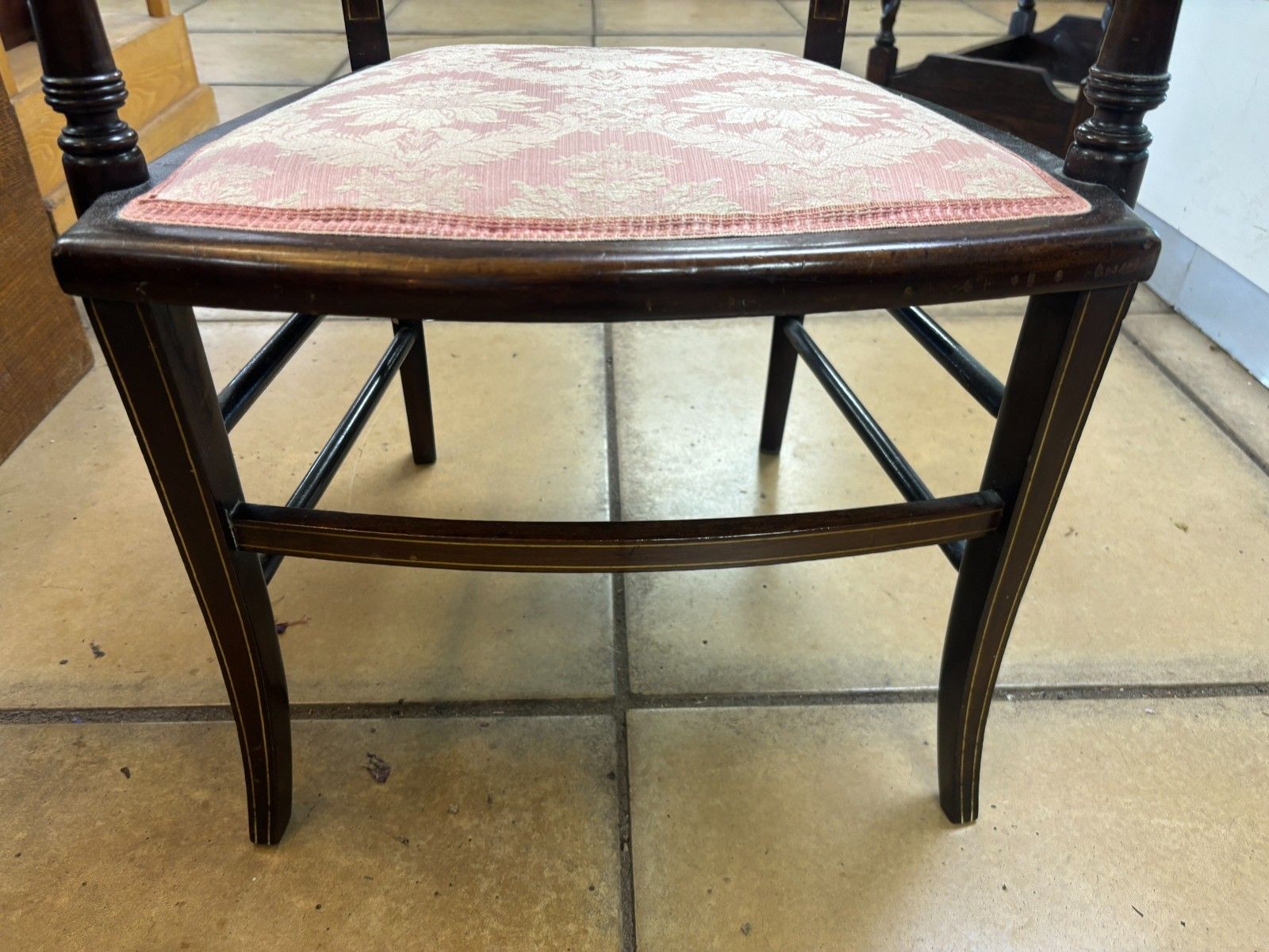 Antique Victorian Mahogany Bedroom Chair With Marquetry & Reupholstered Base photo buy