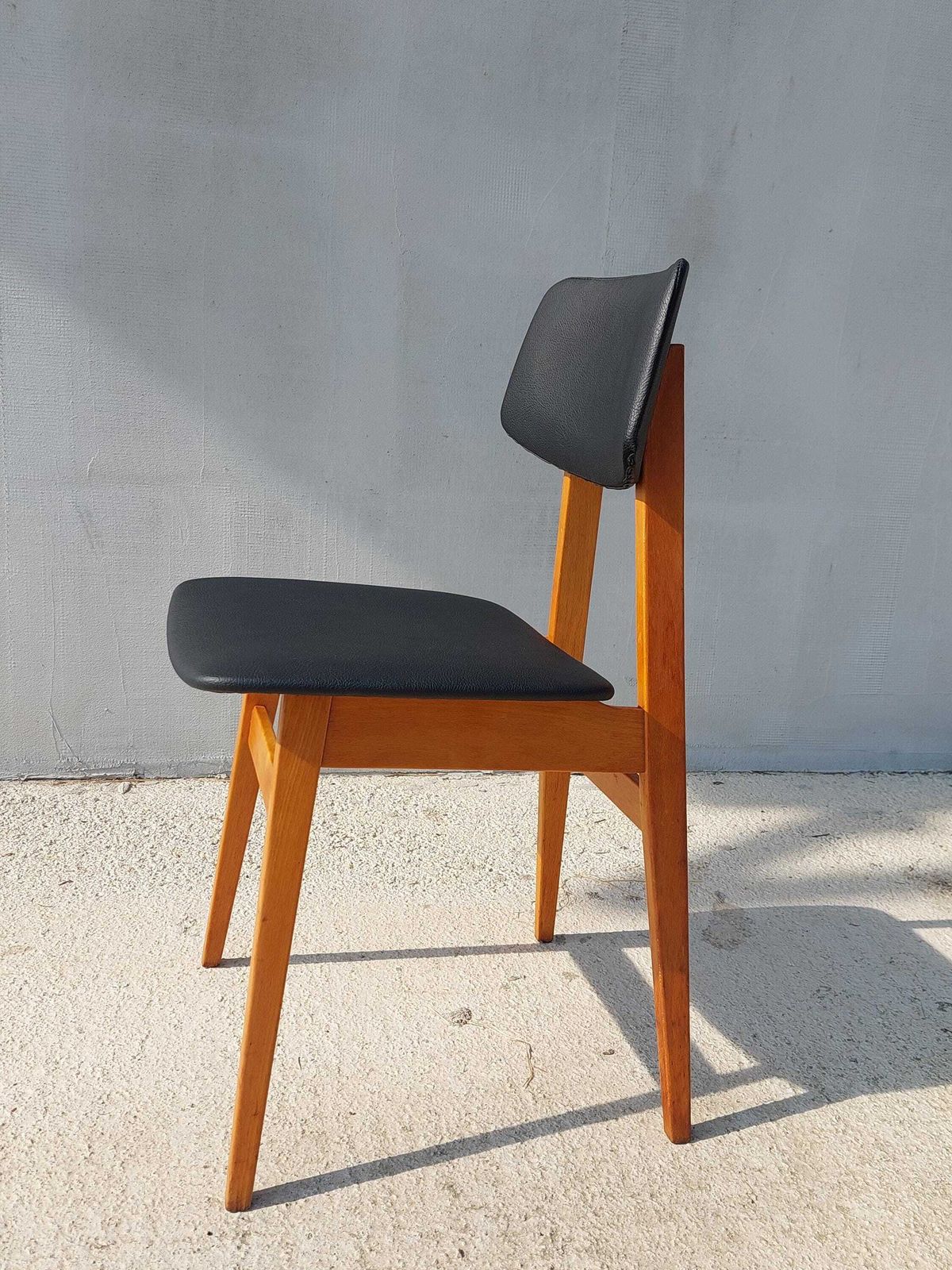 photo furniture Mid Century Dining Chair, Scandinavian Design, Leather Dining Chair, Designer Chair, Stol Kamnik, 1970's