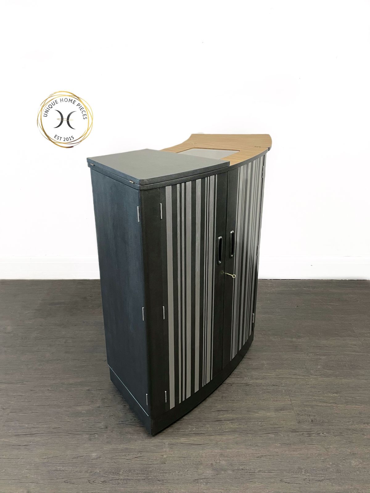 Turnidge Of London Metamorphosis Bespoke Grey Silver Striped Coctail Cabinet/Mcm Bar photo vinterior