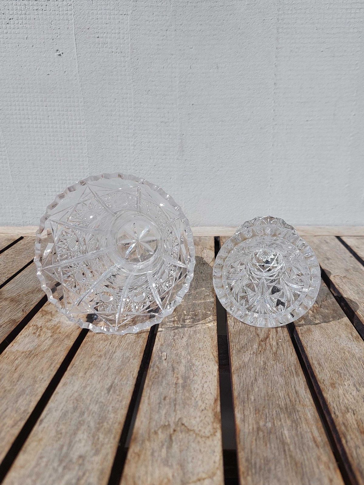 Vintage Hand Cut Crystal Glass Vases / Two Crystal Glass Vases / Small Crystal Vases / Mcm Hand Cut Crystal / 70's photo Home Decor
