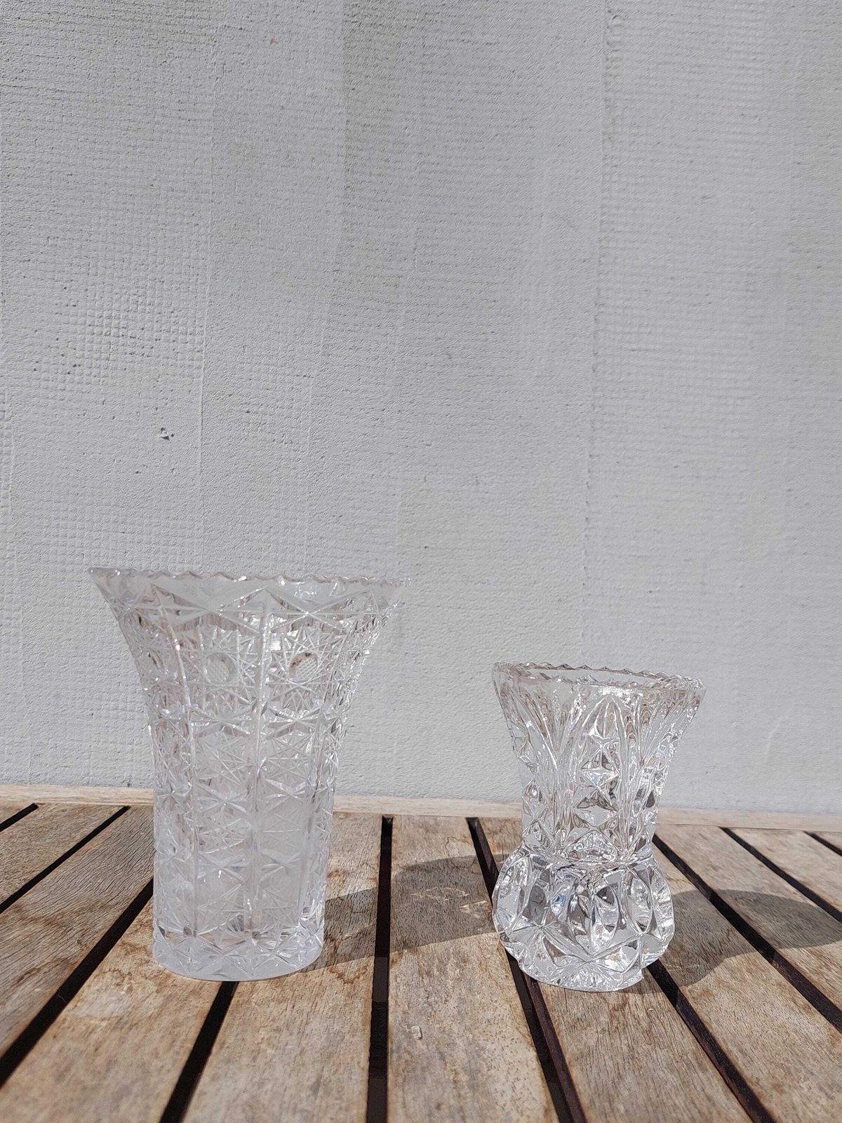 Vintage Hand Cut Crystal Glass Vases / Two Crystal Glass Vases / Small Crystal Vases / Mcm Hand Cut Crystal / 70's photo vinterior
