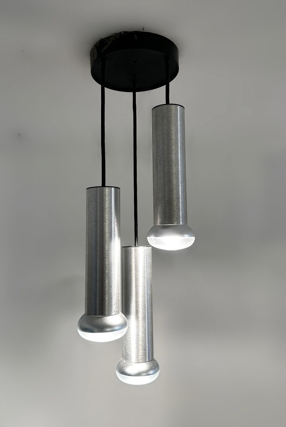 Mid Century Modern Thorn Lighting Tubular Steel Trio Ceiling Pendant, 1960 photo for sale