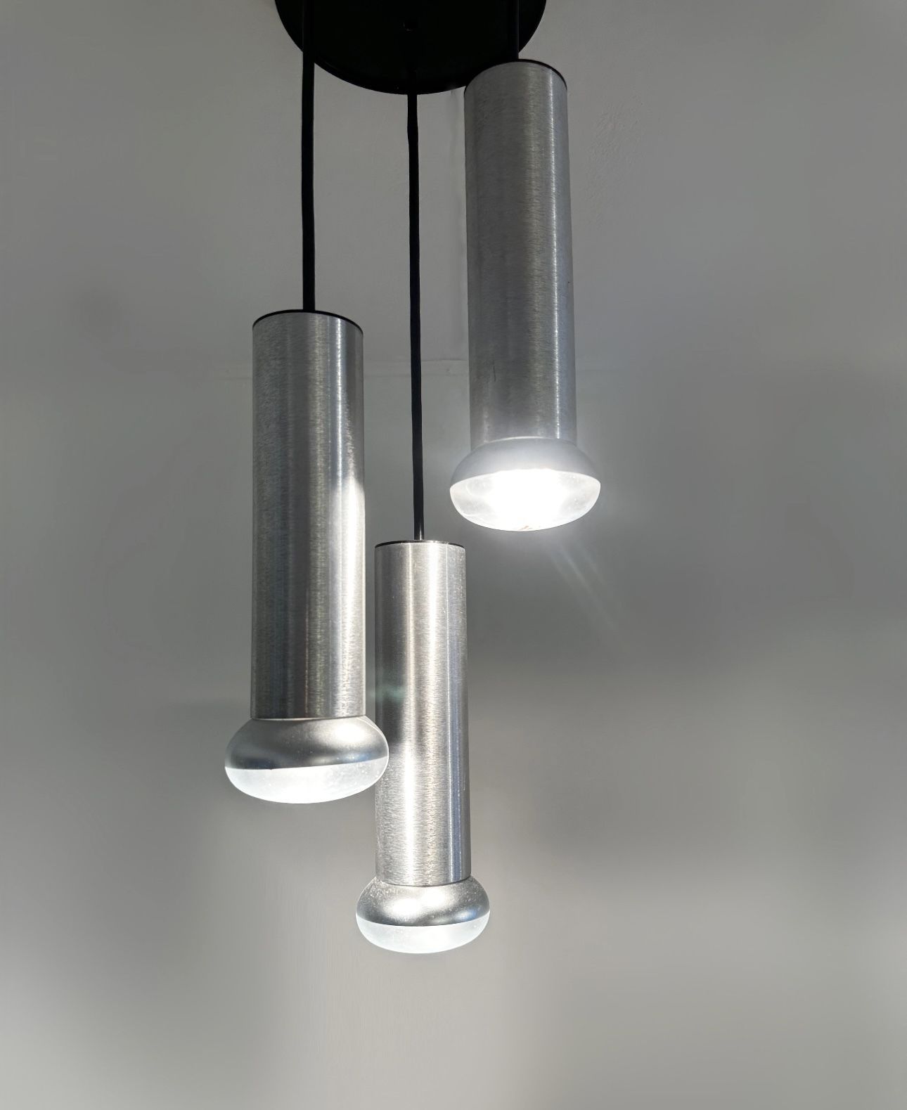 Mid Century Modern Thorn Lighting Tubular Steel Trio Ceiling Pendant, 1960 photo Lighting