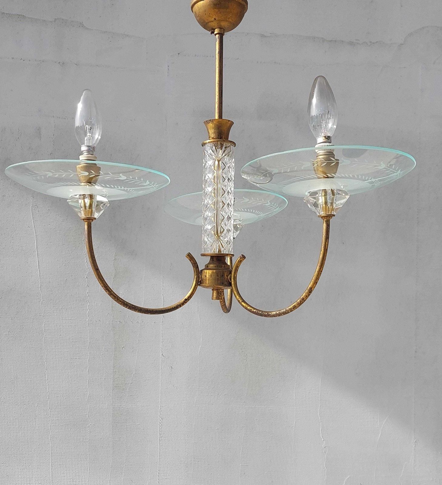 photo for sale Ceiling Light Attributed To Pietro Chiesa For Fontana Arte, Vintage Chandelier, Fontana Arte, Pietro Chiesa, Art Deco, Italy, 1940s
