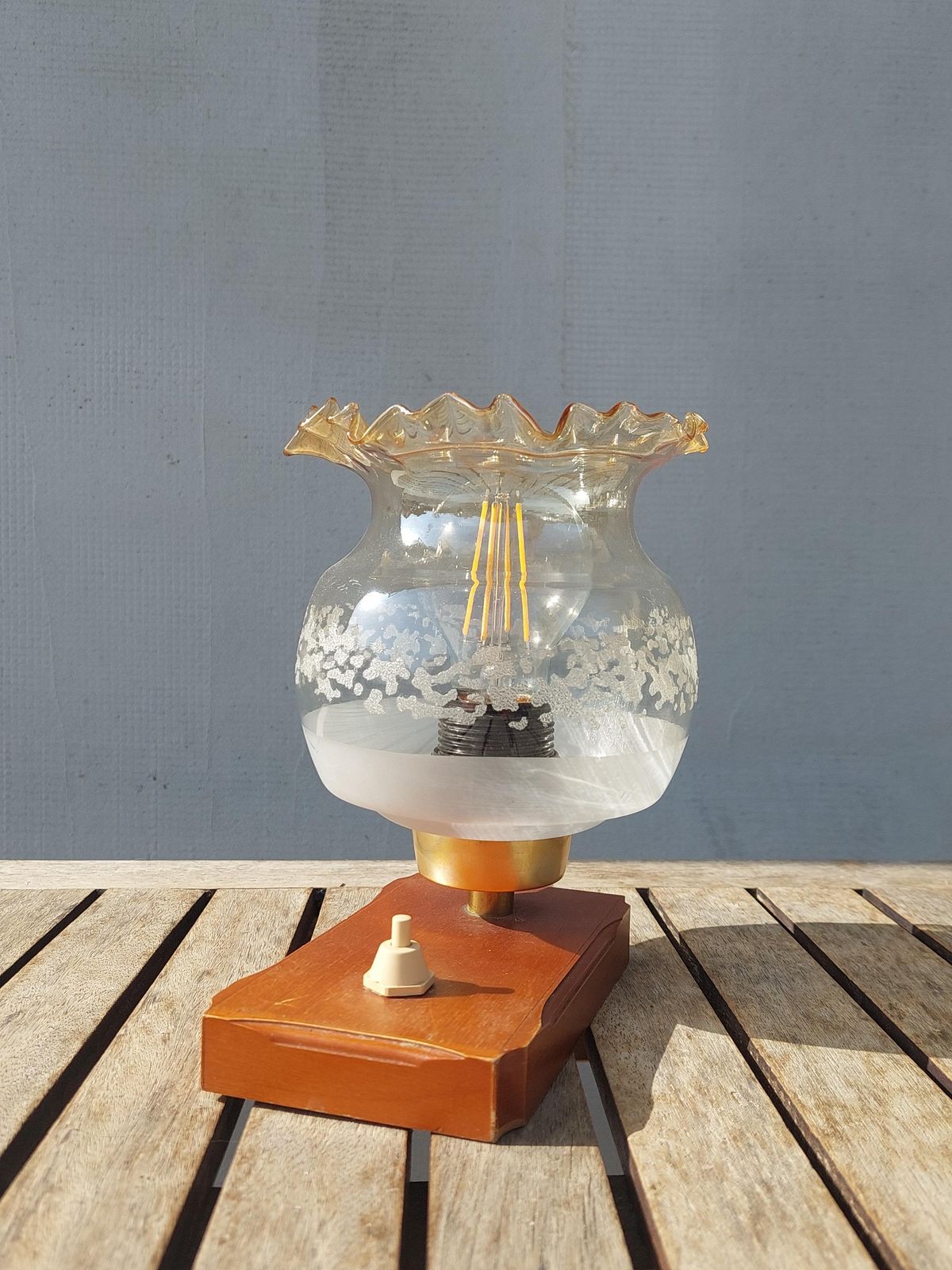 Vintage Bedside Lamp, Vintage Table Lamp, Mid Century Table Lamp, Glass And Wood Table Lamp, 1970s photo buy