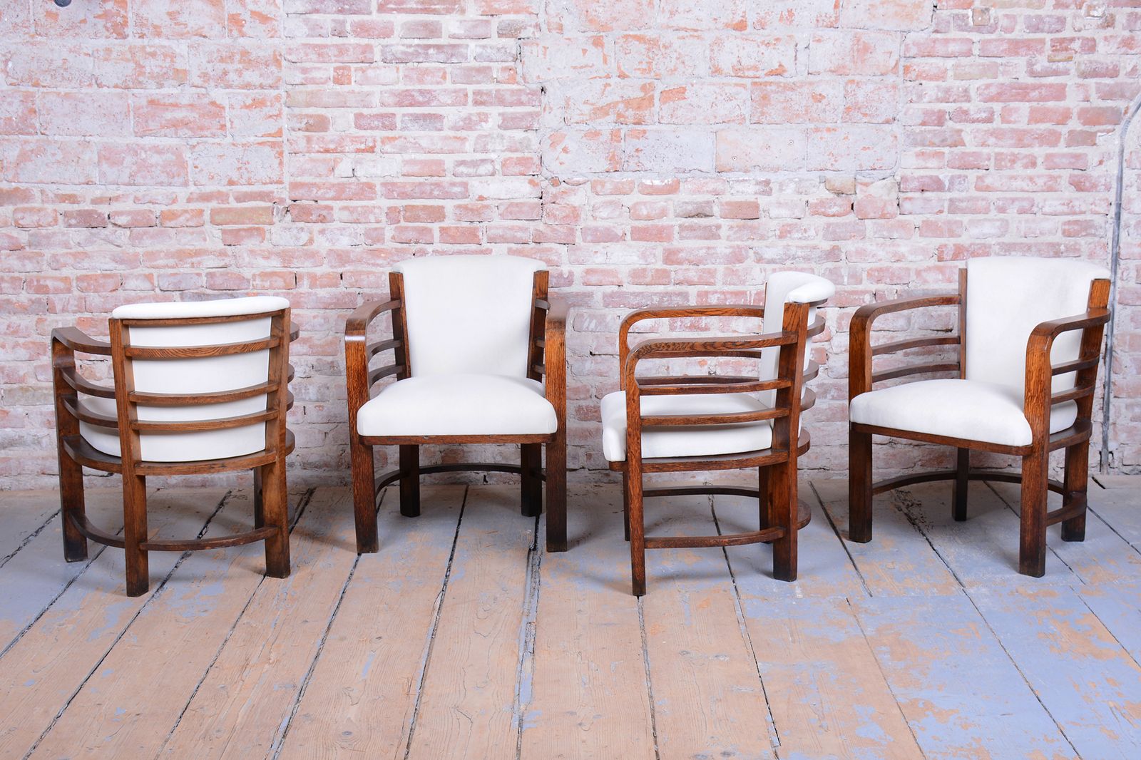 Set Of Four Restored Art Deco Armchairs, By O. Wagner, Oak, Austria, 1910s photo furniture