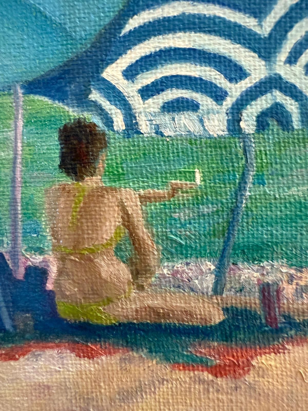 Bernadette Van Baarsen Turquoise, Blue And White Provençal Beach Scene. 'La Sigarette'.2025 photo furniture
