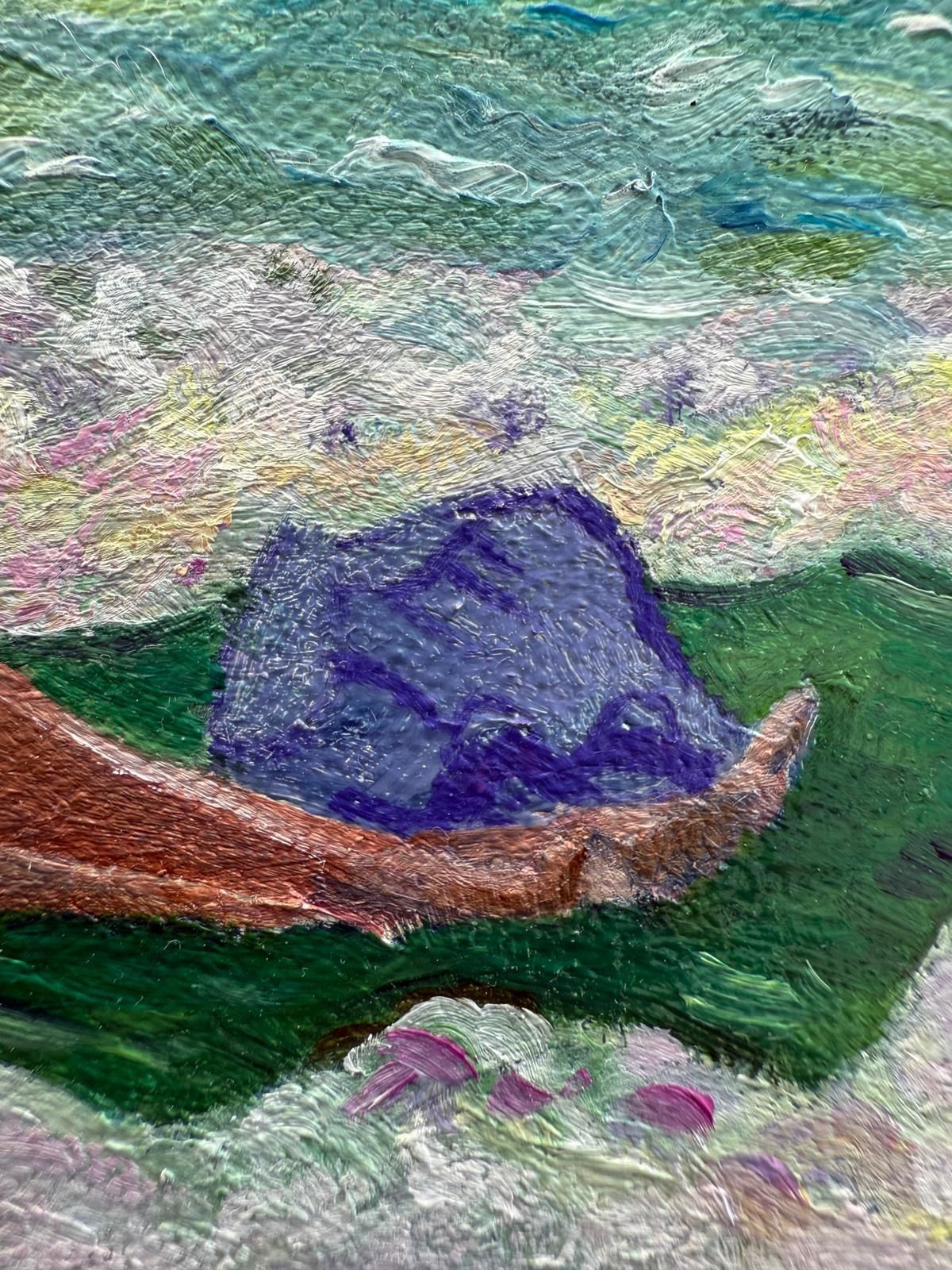 Bernadette Van Baarsen Turquoise & White Provençal Beach Scene In Oil On Canvas. 'Dame En Violet'.2025 photo 557.0
