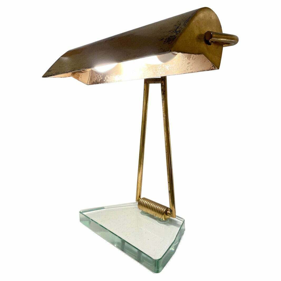 Mid Century Modern Glass & Brass Table Lamp Attributed To Pietro Chiesa, 1950s
