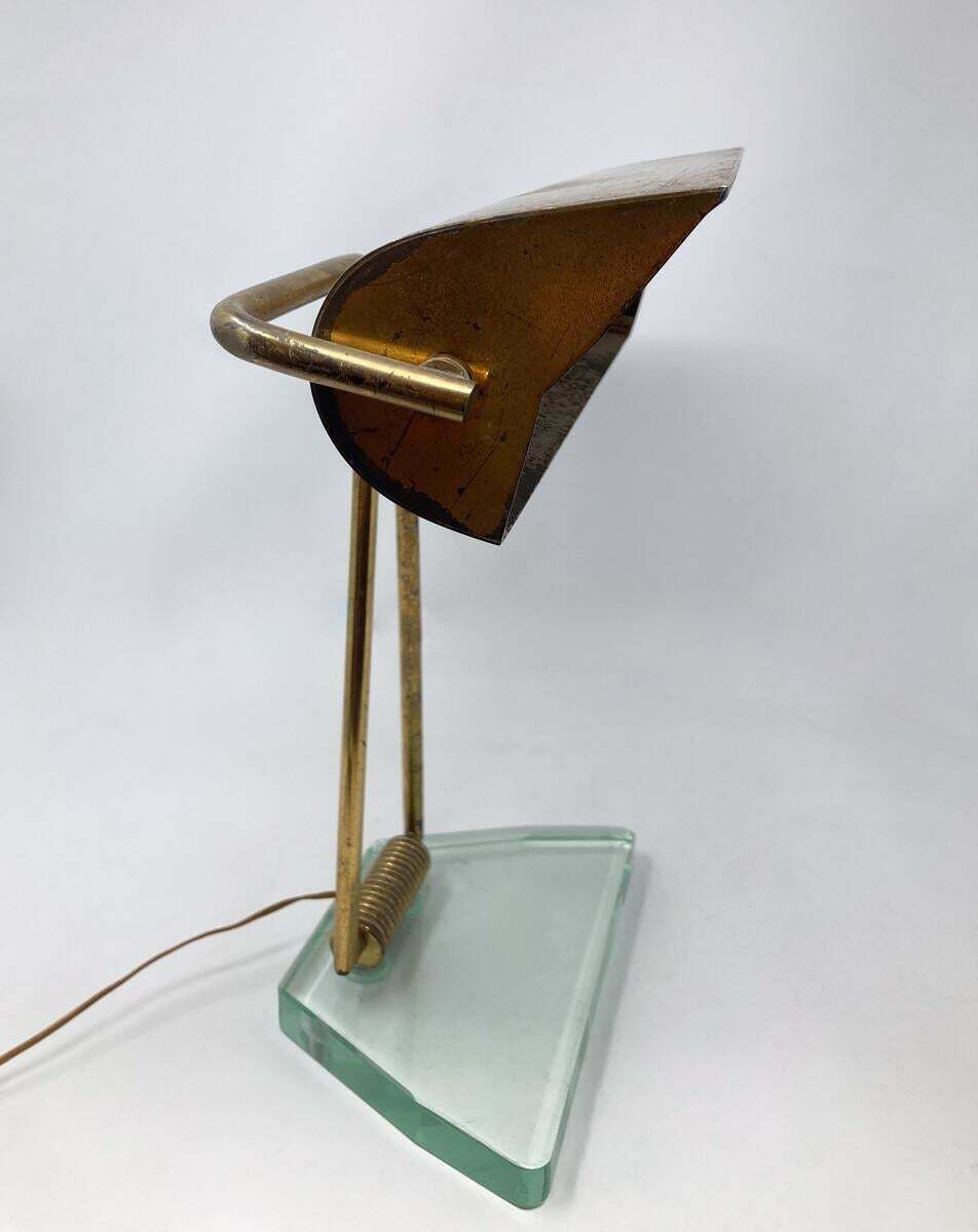 Mid Century Modern Glass & Brass Table Lamp Attributed To Pietro Chiesa, 1950s photo Lighting