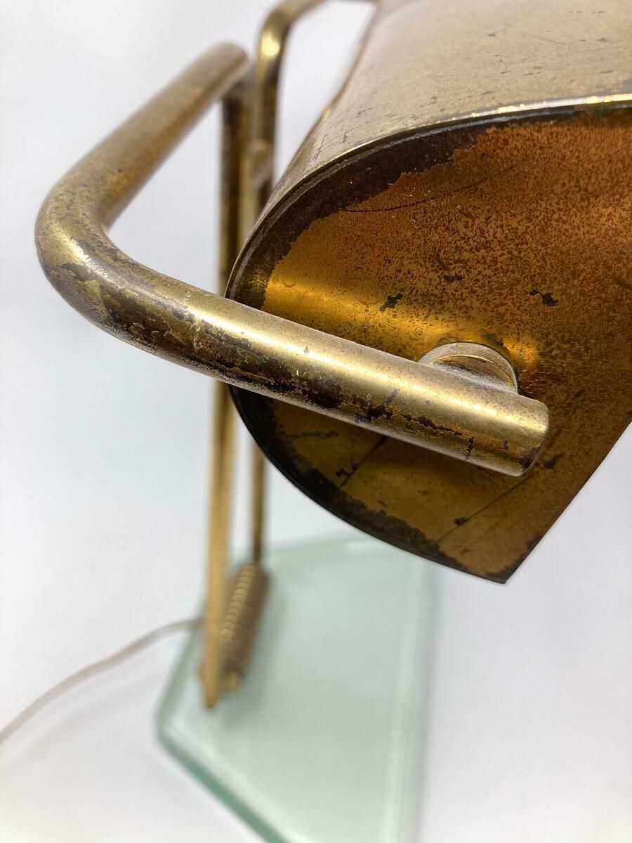 photo for sale Mid Century Modern Glass & Brass Table Lamp Attributed To Pietro Chiesa, 1950s