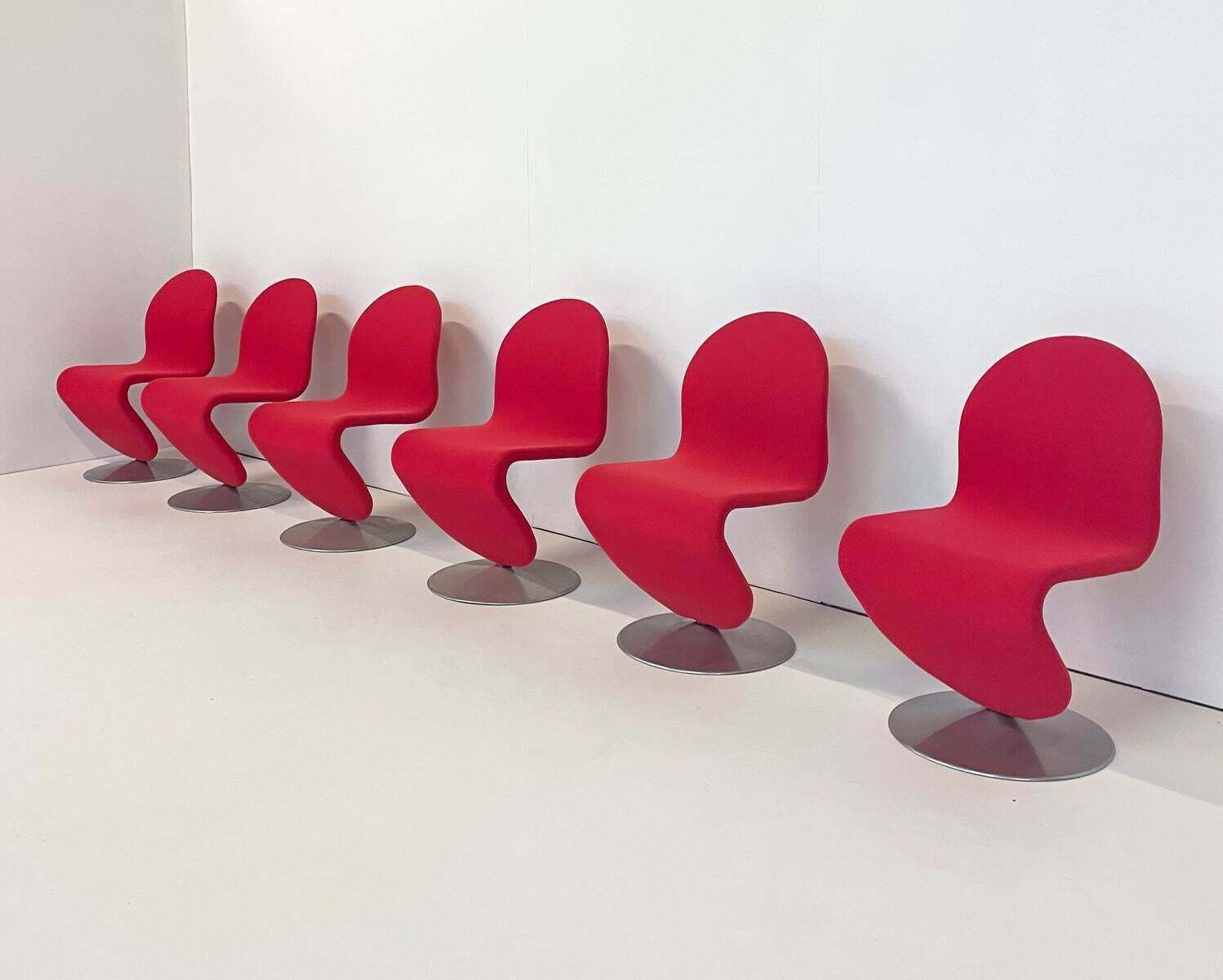 Mid Century Modern Set Of 6 Red System 123 Chairs By Verner Panton, Denmark,1973 photo Furniture
