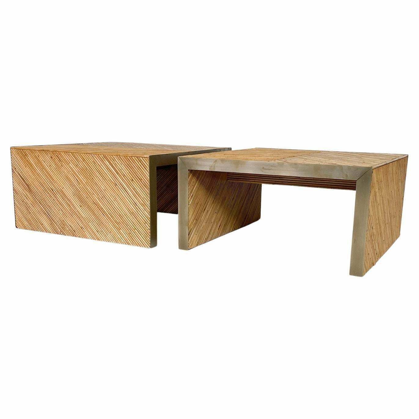 Contemporary Coffee Table In Bamboo And Brass, Italy   Sold Individually