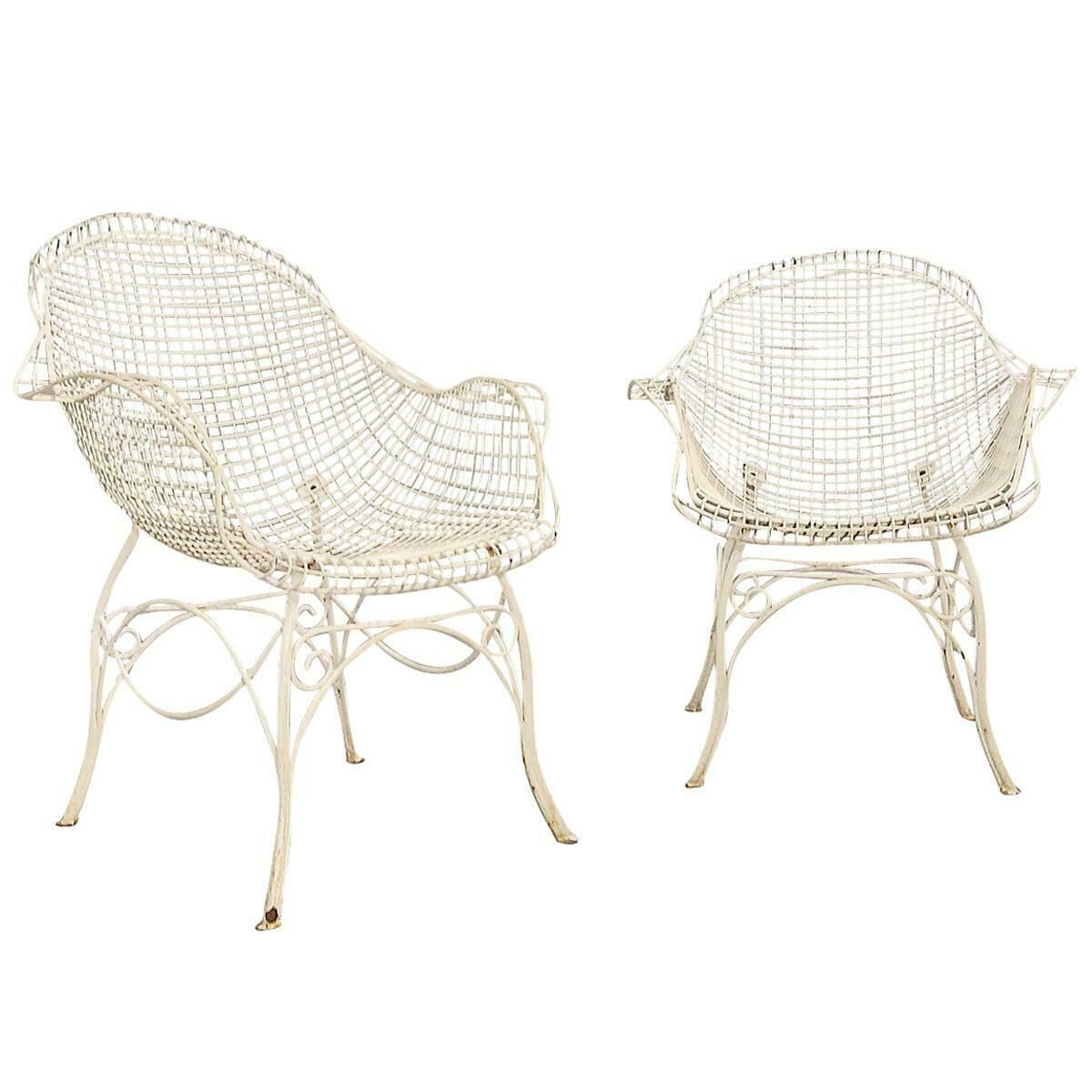 Pair Of Wrought Iron Garden Armchairs Painted, 1950