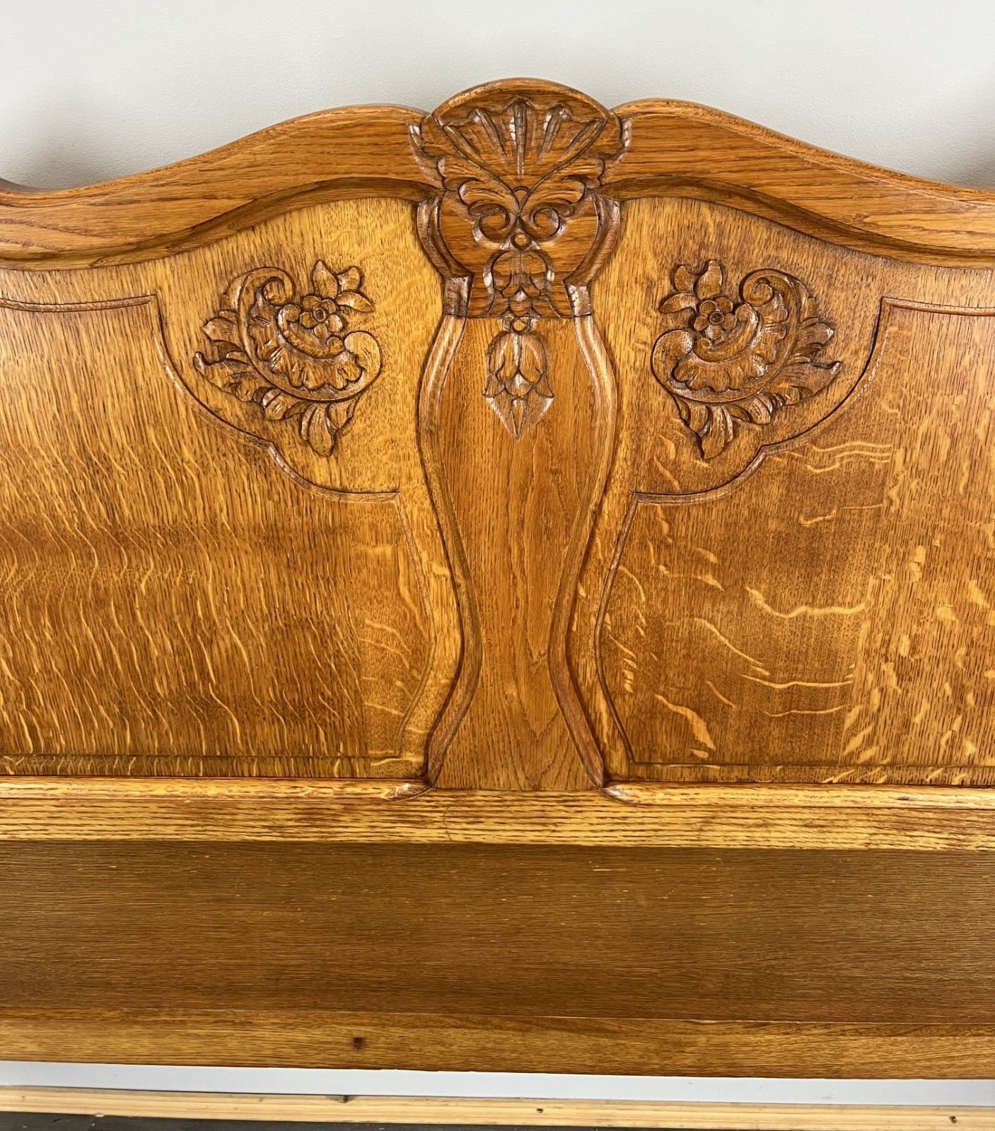 Bed Frame Vintage French Louis XVI Style Oak Double Carved Panel Lot 4088 photo vinterior
