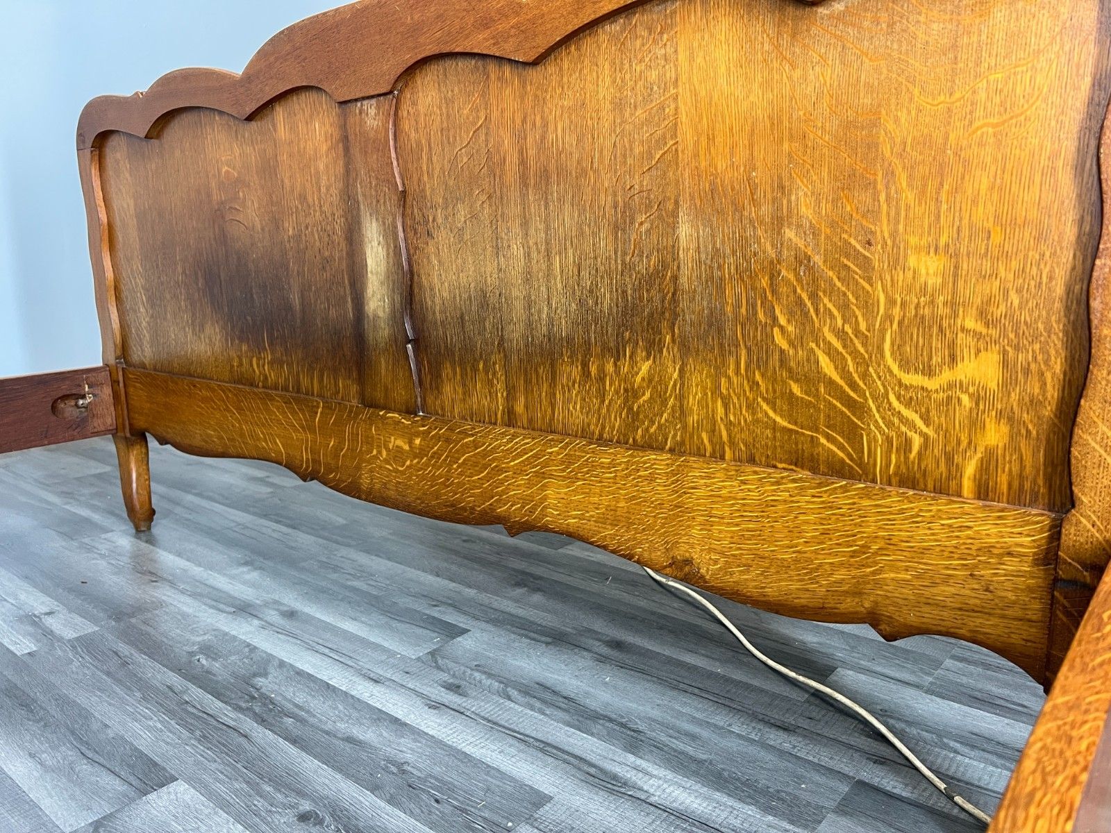 photo for sale Bed Frame Vintage French Louis XVI Style Oak Double Carved Panel Lot 4087