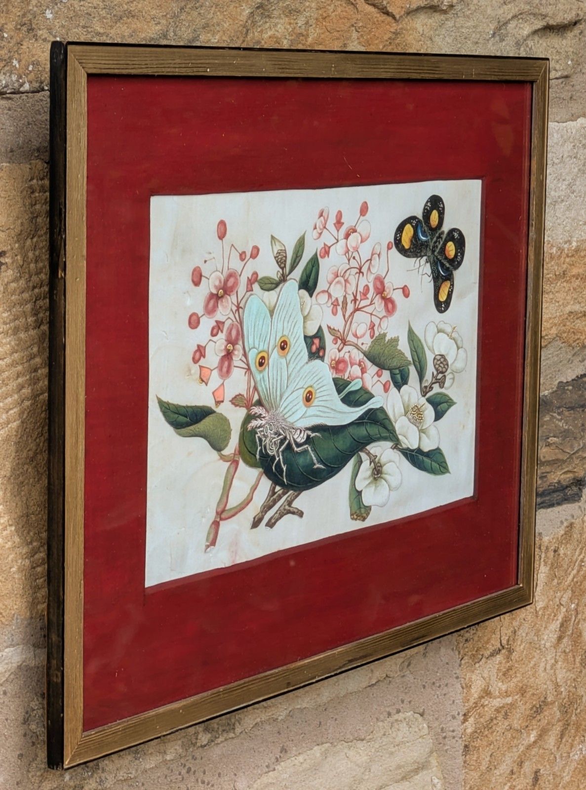 Antique Chinese Watercolour Painting Butterflies And Blossoms photo furniture