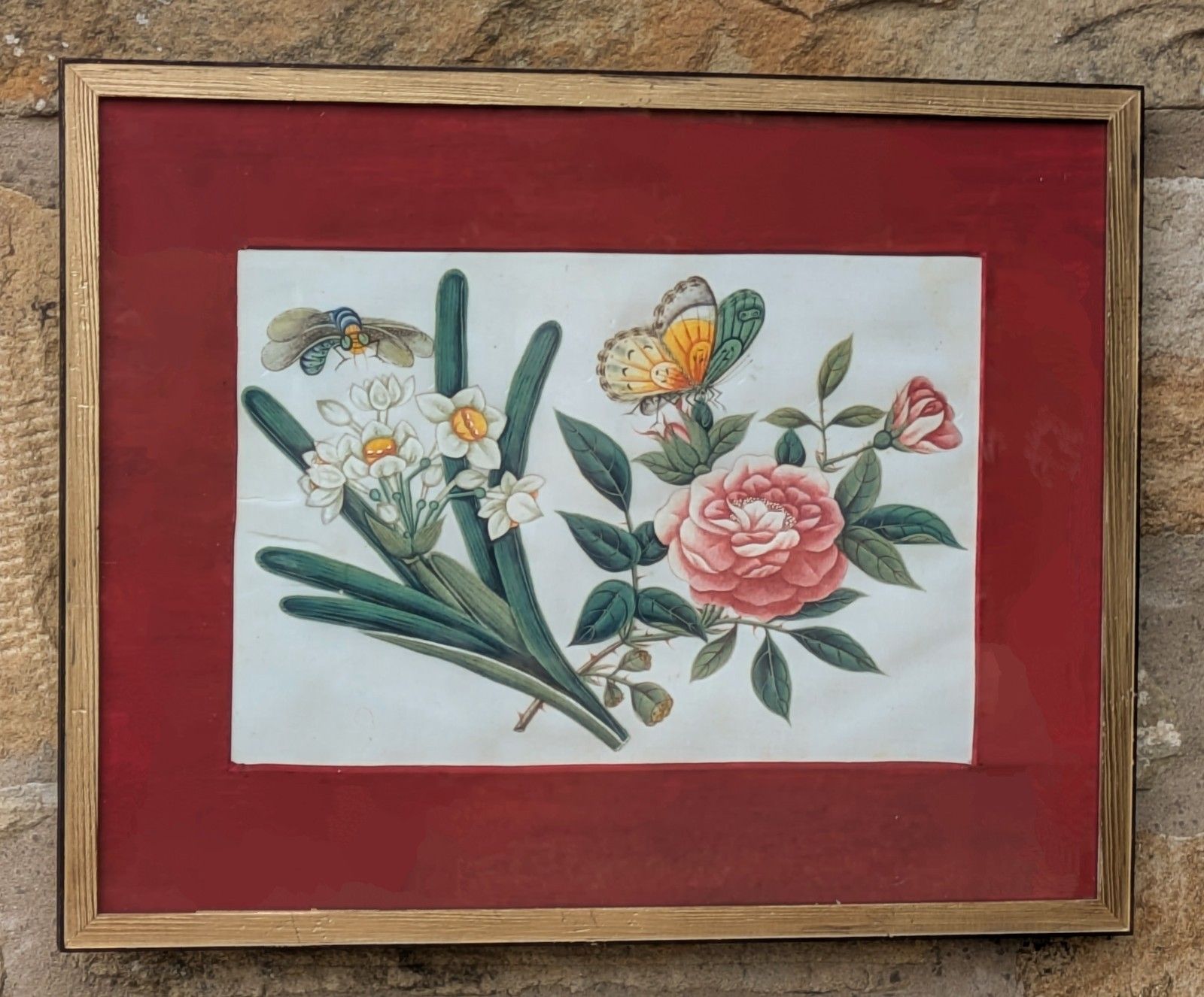Antique Chinese Watercolour Painting Butterflies And Blossoms