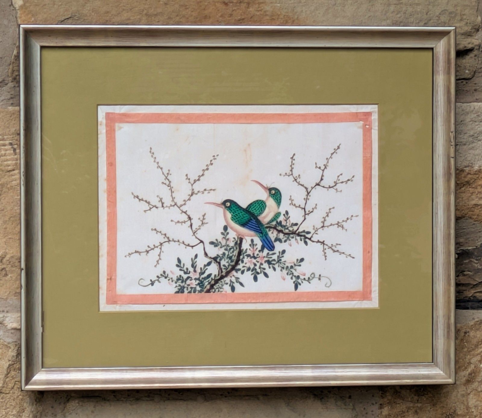 Antique Chinese Watercolour Painting Birds Among Branches