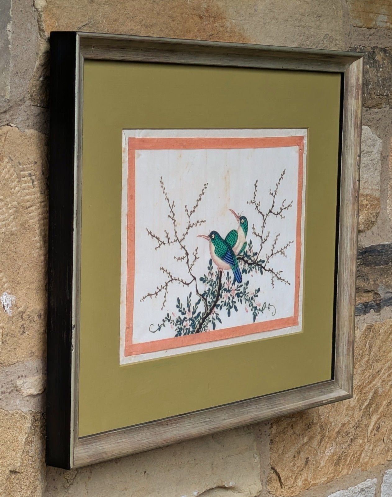 Antique Chinese Watercolour Painting Birds Among Branches photo for sale