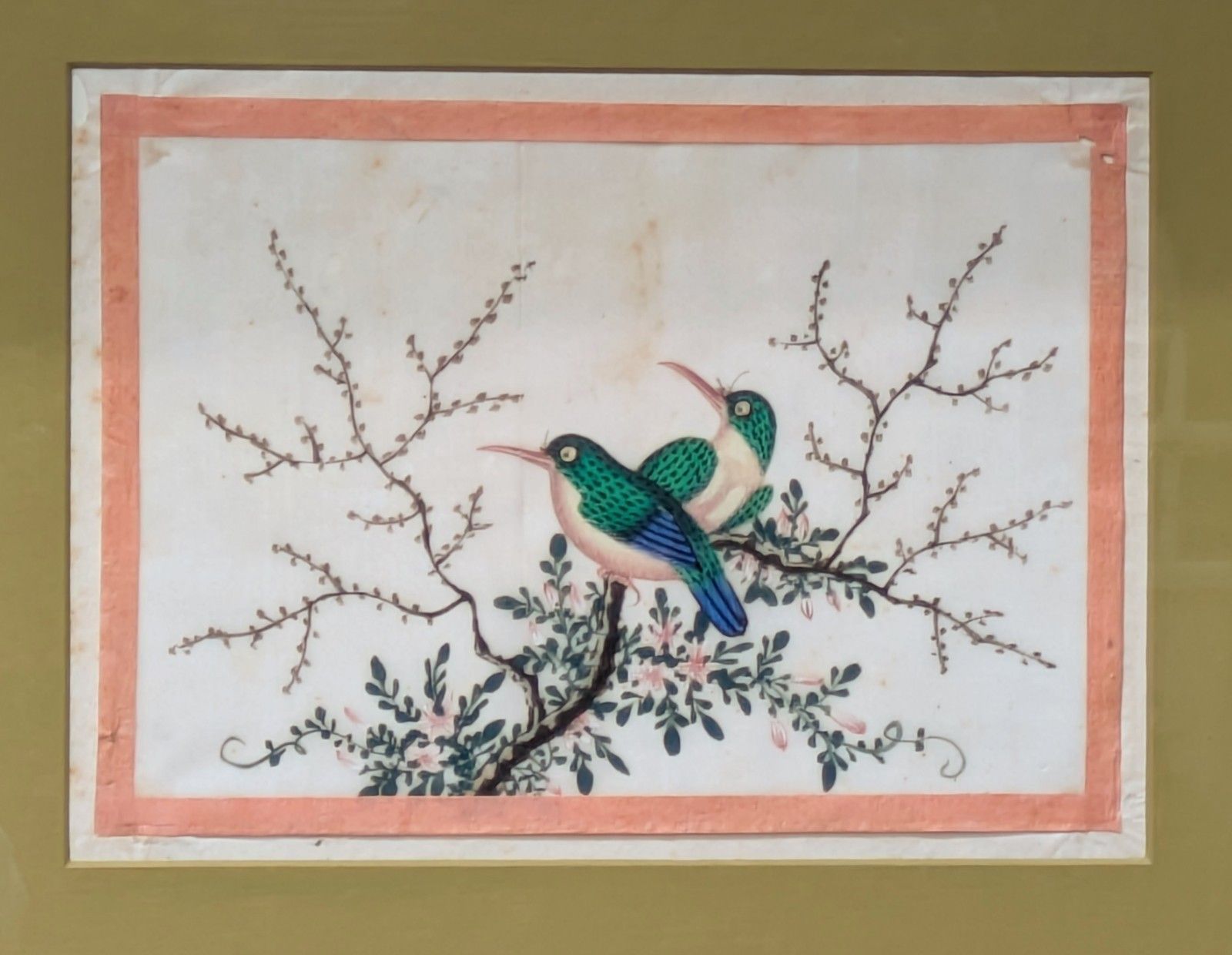 Antique Chinese Watercolour Painting Birds Among Branches photo vinterior