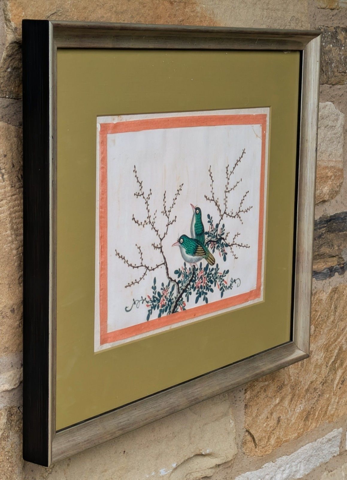 Antique Chinese Watercolour Painting Birds Among Branches photo for sale