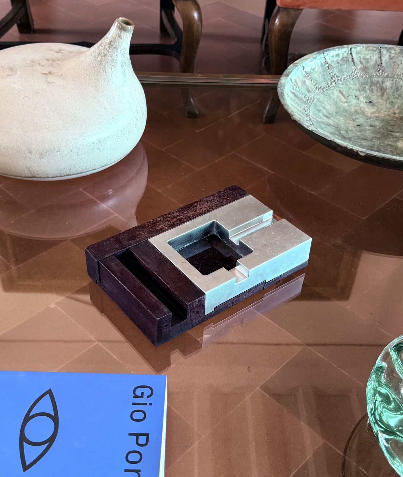 photo for sale Mid Century Modern Mahogany Ashtray, Alfred Dunhill Italy 1970s