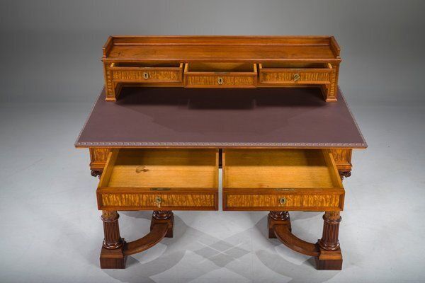 photo for sale Wilhelmine Secretary In Walnut & Exotic Veneer With Leather Top