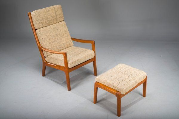 Set Of Senator Highback Armchair & Ottoman In Teak By Ole Wanscher For Poul Jeppesen Collectors, Cado, 1960s photo vinterior