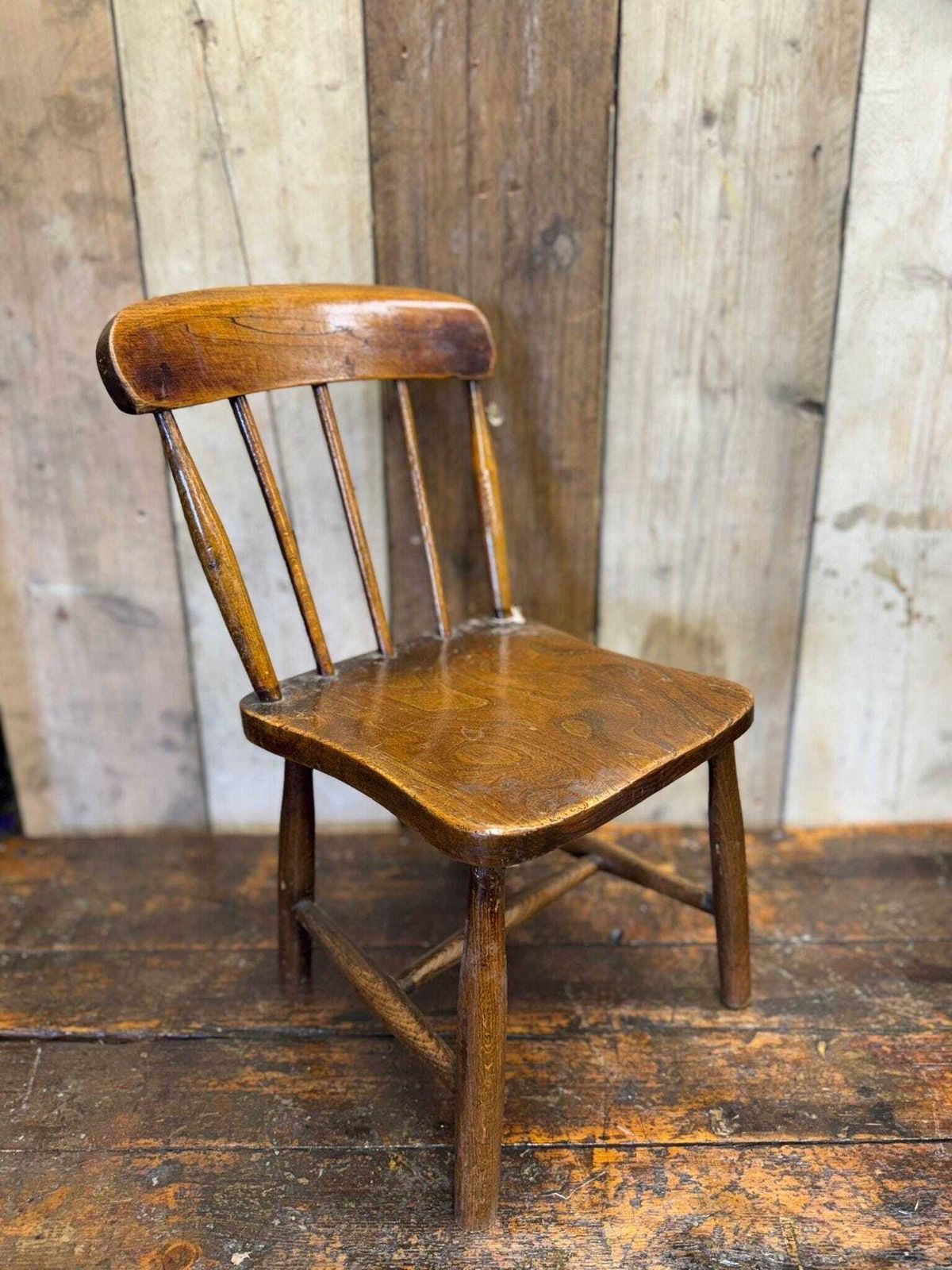Antique Child’s Chair With Elm Seat – Nursery Book Display Plant Stand Chair B photo furniture