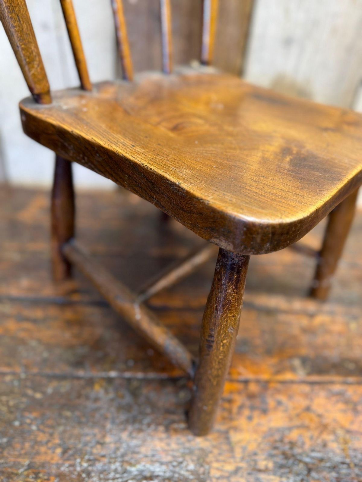 Antique Child’s Chair With Elm Seat – Nursery Book Display Plant Stand Chair C photo furniture