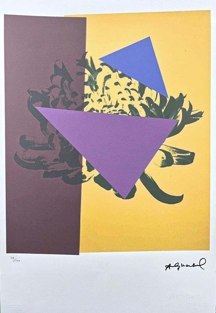After Andy Warhol, Chrysanthemum Purple Yellow With Triangles, 1980s, Lithograph