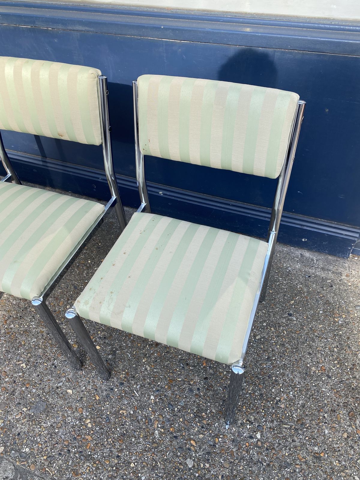 4 X Chrome Striped Dining Chairs 1970s Hollywood Regency Table Italian photo for sale